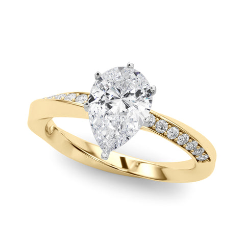 Yellow gold Pear Solitaire Diamond Engagement Ring with Side Stone Accents and Four-Prong Setting