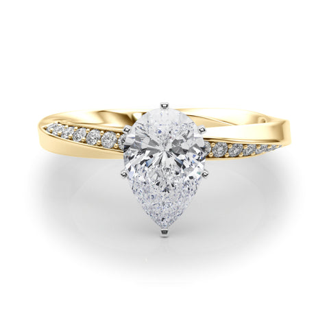 Yellow gold Pear Solitaire Diamond Engagement Ring with Side Stone Accents and Four-Prong Setting