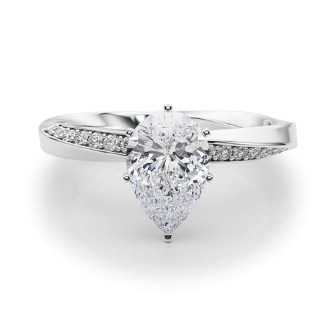 White gold Pear Solitaire Diamond Engagement Ring with Side Stone Accents and Four-Prong Setting