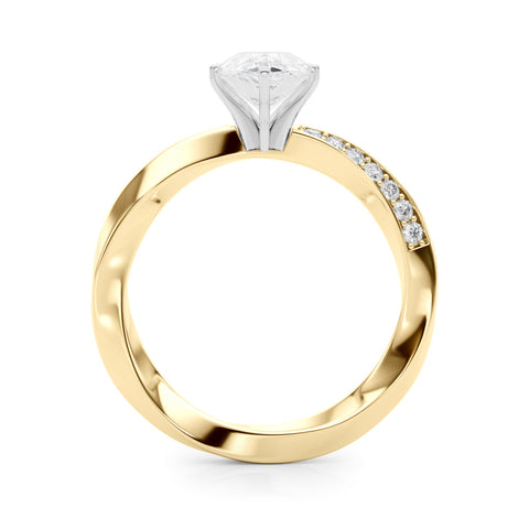 Yellow gold Pear Solitaire Diamond Engagement Ring with Side Stone Accents and Four-Prong Setting