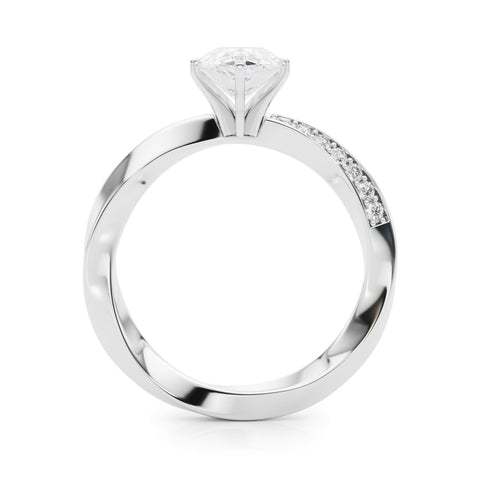 White gold Pear Solitaire Diamond Engagement Ring with Side Stone Accents and Four-Prong Setting