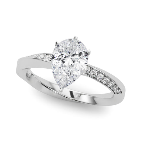 White gold Pear Solitaire Diamond Engagement Ring with Side Stone Accents and Four-Prong Setting