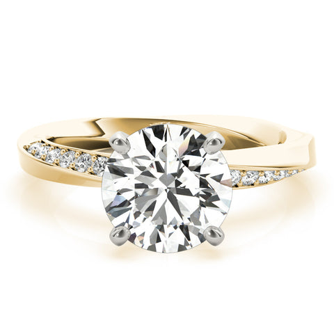 Yellow gold Round Solitaire Diamond Engagement Ring with Side Stone Accents and Four-Prong Setting