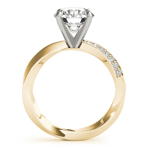 Yellow gold Round Solitaire Diamond Engagement Ring with Side Stone Accents and Four-Prong Setting