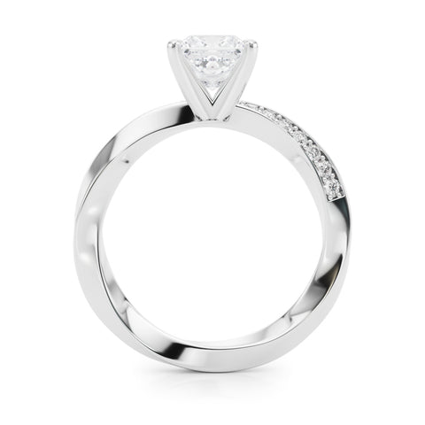 White gold Princess Solitaire Diamond Engagement Ring with Side Stone Accents and Four-Prong Setting