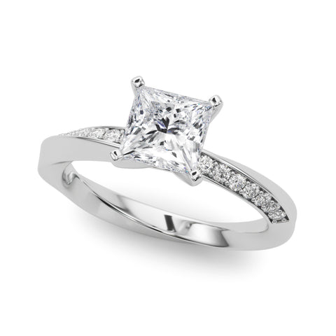 White gold Princess Solitaire Diamond Engagement Ring with Side Stone Accents and Four-Prong Setting