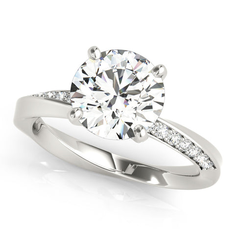 White gold Round Solitaire Diamond Engagement Ring with Side Stone Accents and Four-Prong Setting