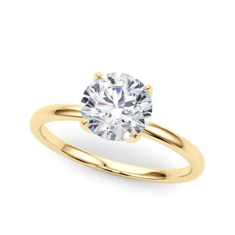 Yellow gold Round Solitaire Diamond Ring with Thin Band and Four-Prong Setting