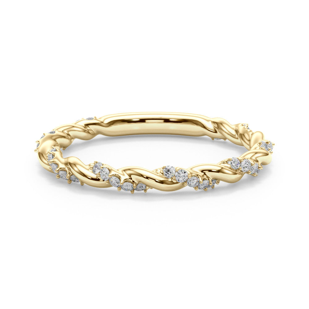 Yellow gold Twisted Pave Round Diamond Eternity Band with Prong Setting 2