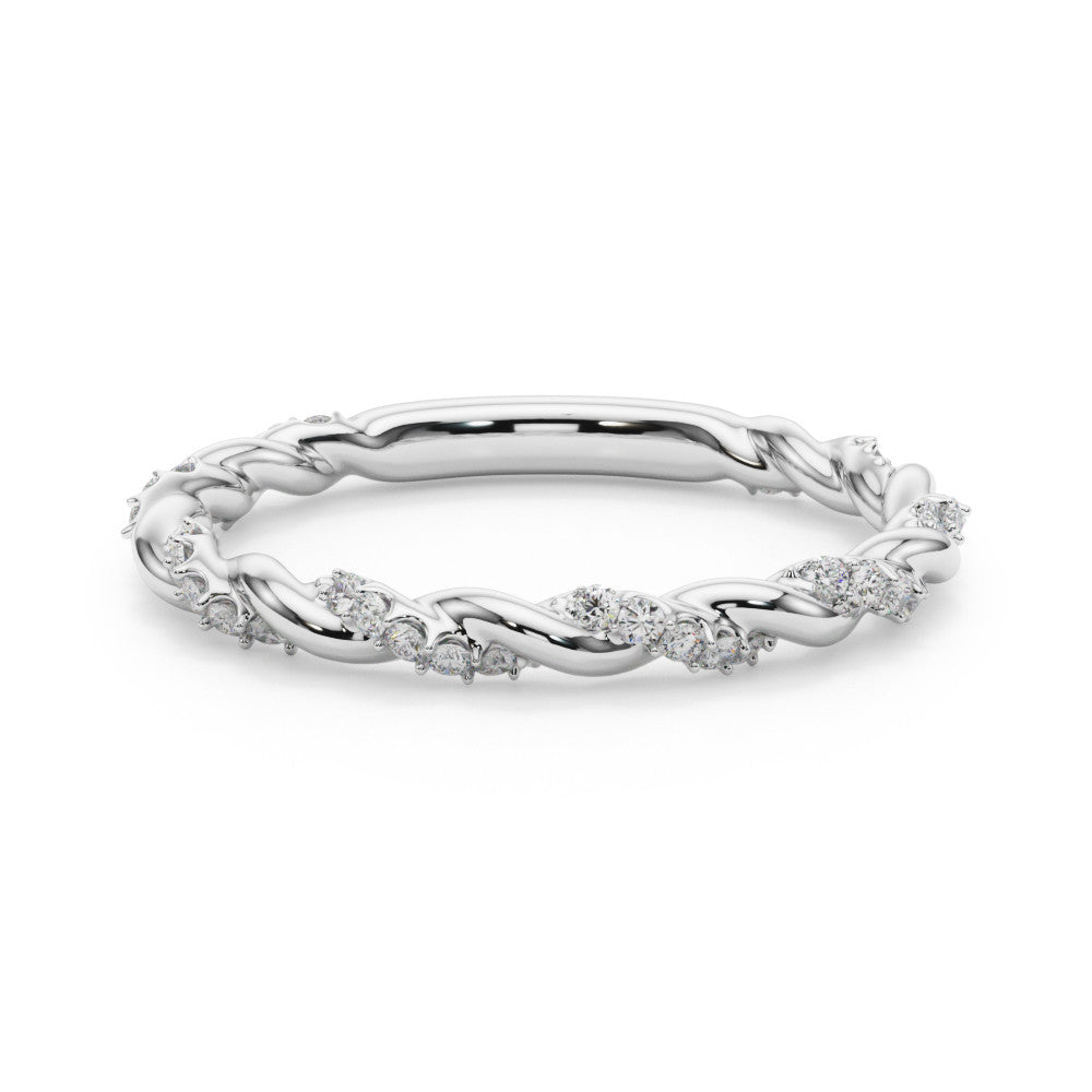 White gold Twisted Pave Round Diamond Eternity Band with Prong Setting 2