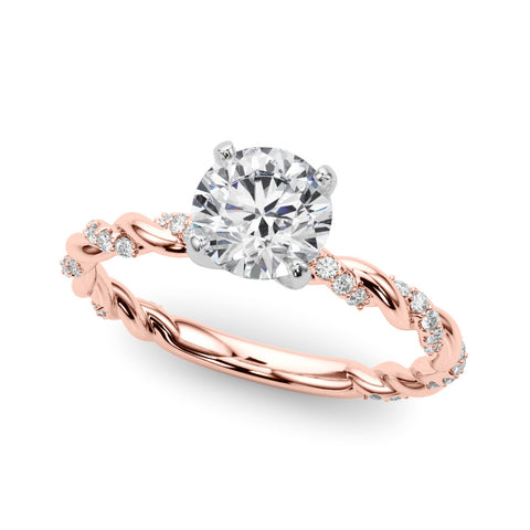 Rose gold Round Solitaire Twisted Band with Pavé Accents and Four-Prong Setting