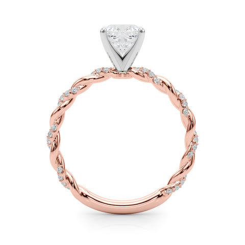 Rose gold Cushion Solitaire Twisted Band with Pavé Accents and Four-Prong Setting