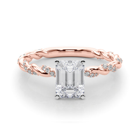 Rose gold Emerald Solitaire Twisted Band with Pavé Accents and Four-Prong Setting