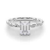 14K White Gold 1.08 Carat D VVS2 Emerald Solitaire Twisted Band with Pavé Accents and Four-Prong Setting