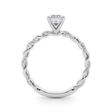14K White Gold 1.08 Carat D VVS2 Emerald Solitaire Twisted Band with Pavé Accents and Four-Prong Setting