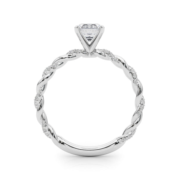 14K White Gold 1.08 Carat D VVS2 Emerald Solitaire Twisted Band with Pavé Accents and Four-Prong Setting