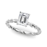 14K White Gold 1.08 Carat D VVS2 Emerald Solitaire Twisted Band with Pavé Accents and Four-Prong Setting