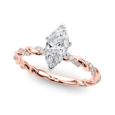 Rose gold Marquise Solitaire Twisted Band with Pavé Accents and Four-Prong Setting