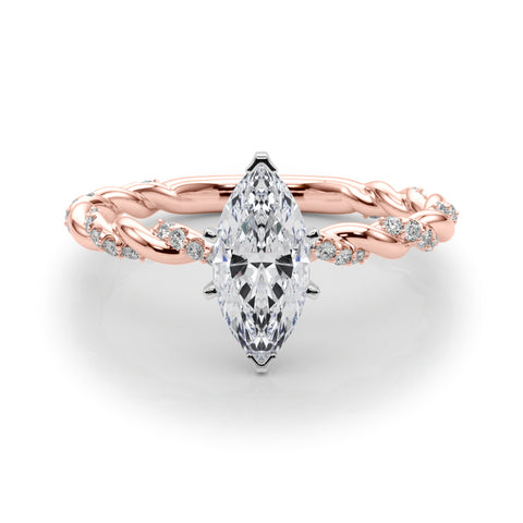 Rose gold Marquise Solitaire Twisted Band with Pavé Accents and Four-Prong Setting