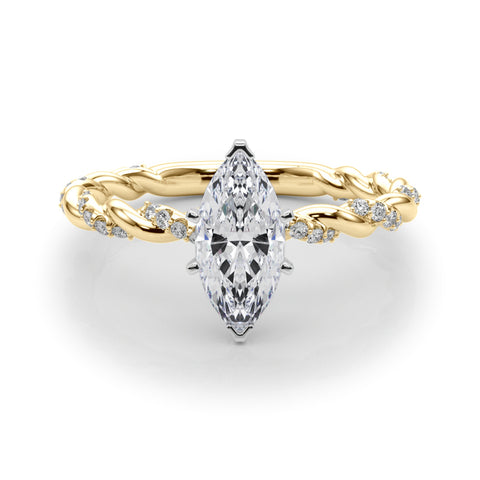 Yellow gold Marquise Solitaire Twisted Band with Pavé Accents and Four-Prong Setting