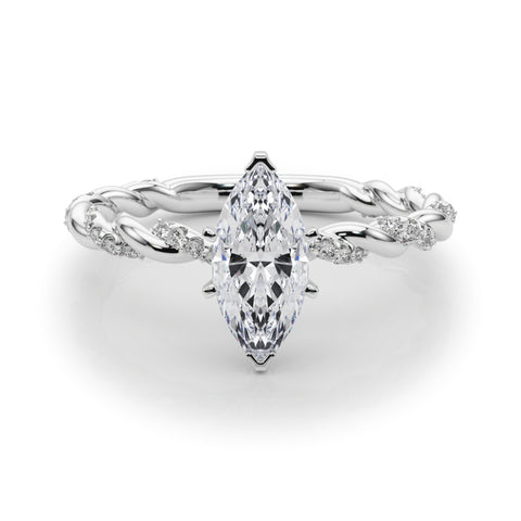 White gold Marquise Solitaire Twisted Band with Pavé Accents and Four-Prong Setting