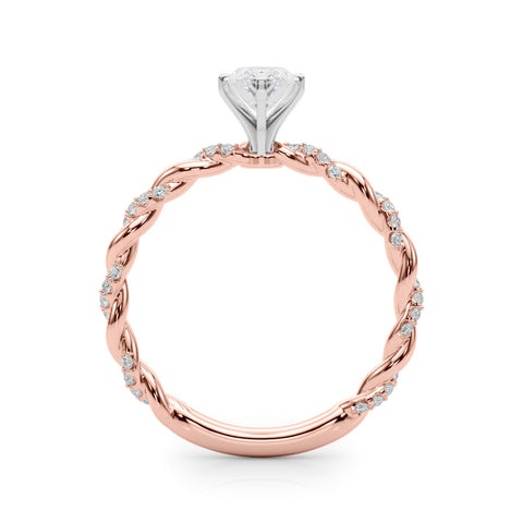 Rose gold Marquise Solitaire Twisted Band with Pavé Accents and Four-Prong Setting