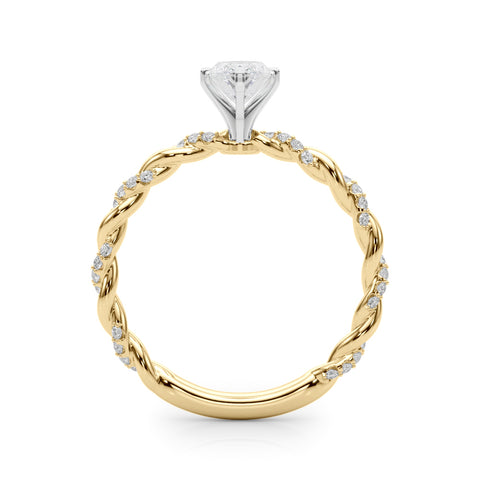 Yellow gold Marquise Solitaire Twisted Band with Pavé Accents and Four-Prong Setting