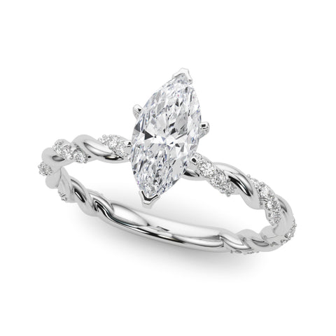 White gold Marquise Solitaire Twisted Band with Pavé Accents and Four-Prong Setting