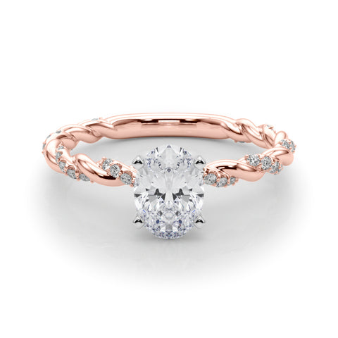 Rose gold Oval Solitaire Twisted Band with Pavé Accents and Four-Prong Setting