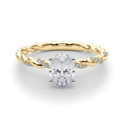 Yellow gold Oval Solitaire Twisted Band with Pavé Accents and Four-Prong Setting