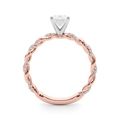 Rose gold Oval Solitaire Twisted Band with Pavé Accents and Four-Prong Setting