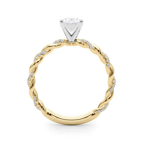 Yellow gold Oval Solitaire Twisted Band with Pavé Accents and Four-Prong Setting