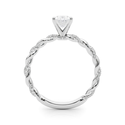 White gold Oval Solitaire Twisted Band with Pavé Accents and Four-Prong Setting