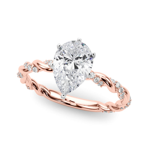 Rose gold Pear Solitaire Twisted Band with Pavé Accents and Four-Prong Setting