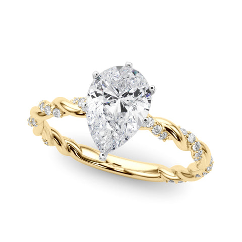 Yellow gold Pear Solitaire Twisted Band with Pavé Accents and Four-Prong Setting