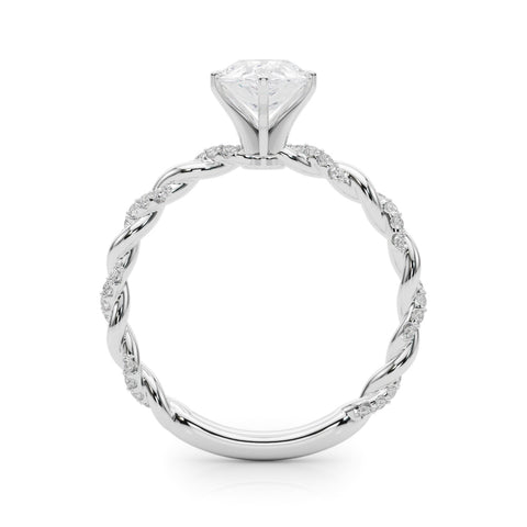 White gold Pear Solitaire Twisted Band with Pavé Accents and Four-Prong Setting