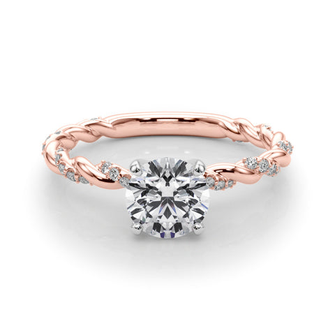 Rose gold Round Solitaire Twisted Band with Pavé Accents and Four-Prong Setting