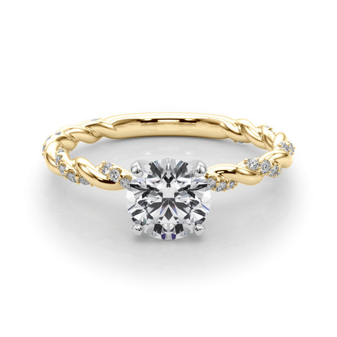 Yellow gold Round Solitaire Twisted Band with Pavé Accents and Four-Prong Setting