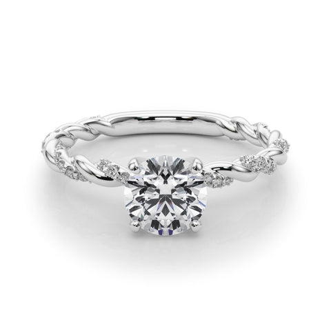 White gold Round Solitaire Twisted Band with Pavé Accents and Four-Prong Setting