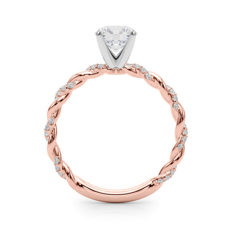 Rose gold Round Solitaire Twisted Band with Pavé Accents and Four-Prong Setting