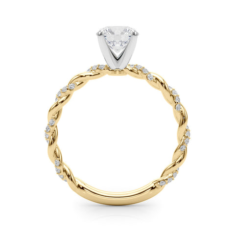 Yellow gold Round Solitaire Twisted Band with Pavé Accents and Four-Prong Setting