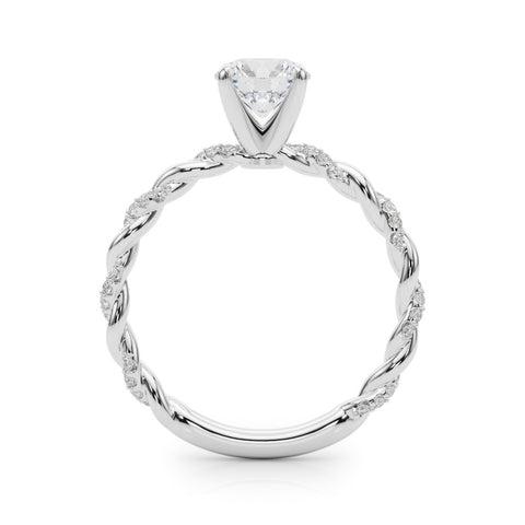 White gold Round Solitaire Twisted Band with Pavé Accents and Four-Prong Setting