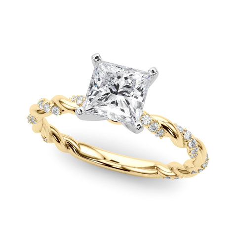 Yellow gold Princess Solitaire Twisted Band with Pavé Accents and Four-Prong Setting