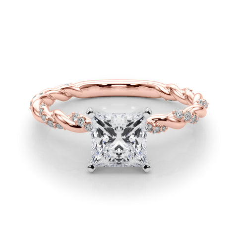 Rose gold Princess Solitaire Twisted Band with Pavé Accents and Four-Prong Setting