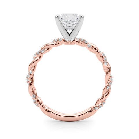 Rose gold Princess Solitaire Twisted Band with Pavé Accents and Four-Prong Setting