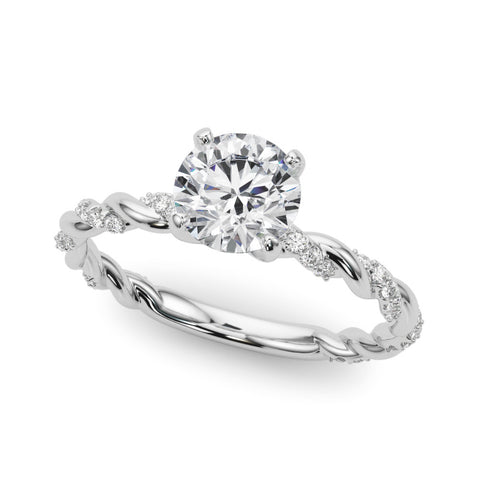 White gold Round Solitaire Twisted Band with Pavé Accents and Four-Prong Setting