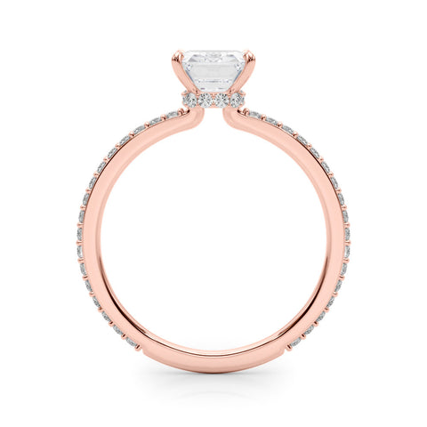 Rose gold Emerald Cut Diamond Ring with Pavé Band and Four-Prong Setting