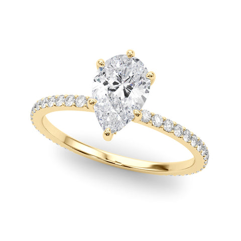 Yellow gold Pavé Pear-Cut Solitaire Engagement Ring with Prong Setting