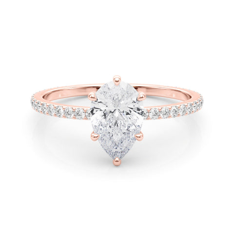 Rose gold Pavé Pear-Cut Solitaire Engagement Ring with Prong Setting