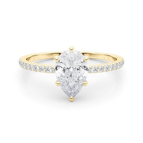 Yellow gold Pavé Pear-Cut Solitaire Engagement Ring with Prong Setting